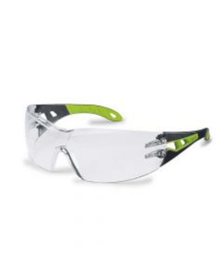 Picture of UVEX PHEOS Safety Glasses - Clear Lens, Fluoro Green / Black Frame