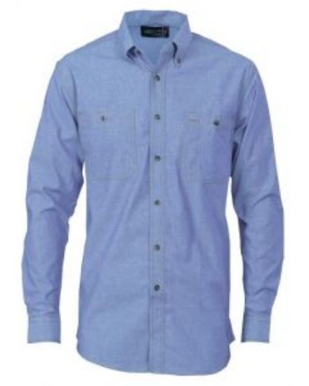 Picture of Mens Long Sleeve Cotton Chambray Shirt