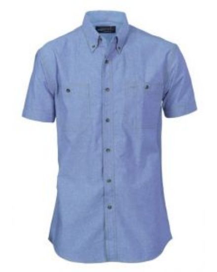 Picture of S/S Chambray Shirt Blue Brown Stitch