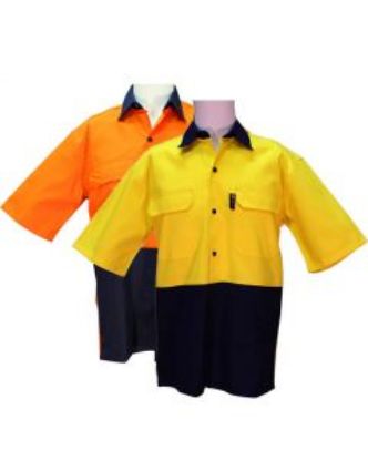 Picture of Two Tone Short Sleeve Drill Shirt - M Orange/Navy