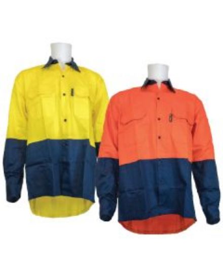 Picture of Two Tone Long Sleeve Cotton Drill Shirt 155gsm 