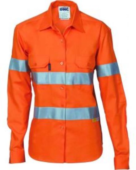 Picture of Ladies Hi-vis Long sleeve Cool Breeze Cotton Shirt with 3M Reflective Tape