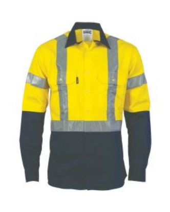 Picture of DNC Work Wear Hi-vis Yellow/Navy Cotton Drill Shirt