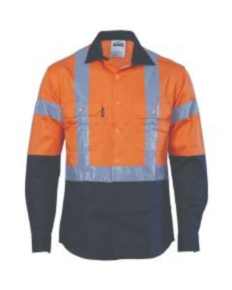 Picture of DNC Work Wear Hi-vis Orange/Navy Cotton Drill Shirt