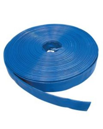 Picture of Blue PVC Layflat hose, 50 mm ID / 2" ID. Sold in custom lengths by the metre.