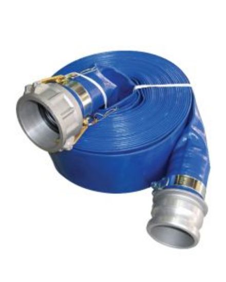 Picture of Blue PVC Layflat hose kit, 20m x 150 mm ID / 6" ID fitted with camlocks