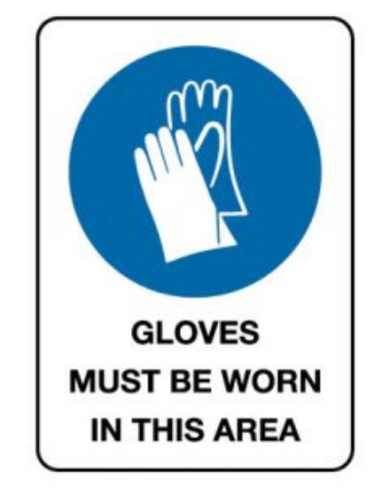 Picture of Mandatory Sign - Gloves Must Be Worn In This Area 600 x 450 mm Poly