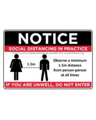 Picture of COVID Social Distancing Sign ftSocial Distancing In Practiceft, 600 x 450mm Poly