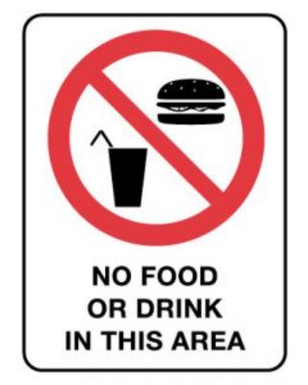 Picture of Prohibition Sign - No Food Or Drink In This Area 225 x 300 mm Poly