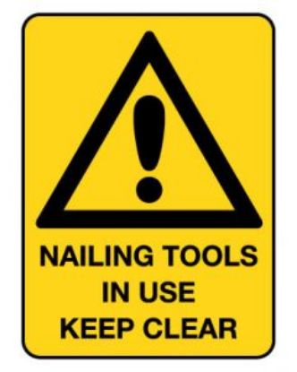 Picture of Warning Sign - Nailing Tools In Use Keep 600 x 450 mm Poly