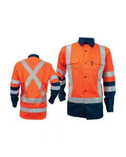 Picture of Long Sleeve Drill Shirt - Coolsafe Reflective Tape, Orange/Nav