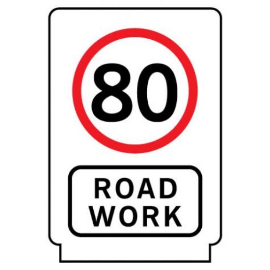 Picture of Weighted Base Sign - 80Km/H Road Work 800 X 600 Mm