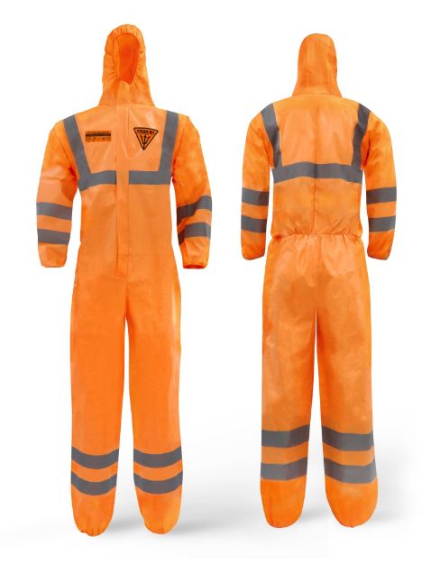 Picture of Coverall TRIDENT® Microporous HST Type 5 / Type 6 Orange + Reflective Tape 