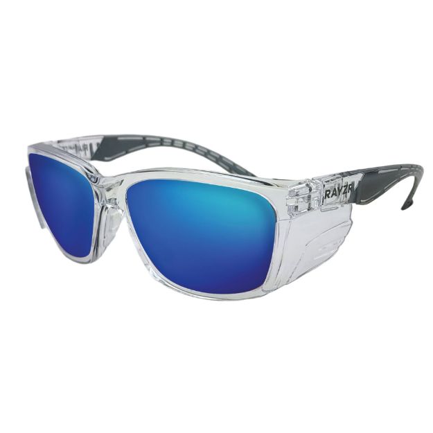 Picture of Rayzr Safety Glasses - Clear Frame - Blue Mirror Polarised