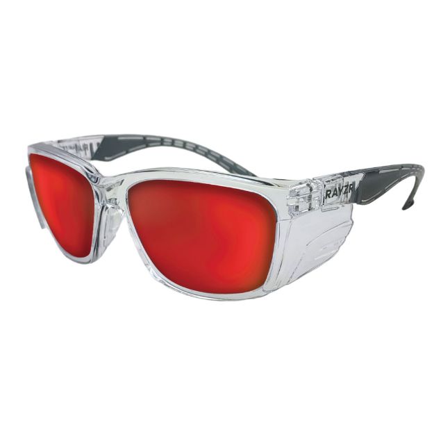 Picture of Rayzr Safety Glasses - Clear Frame - Red Mirror Polarised