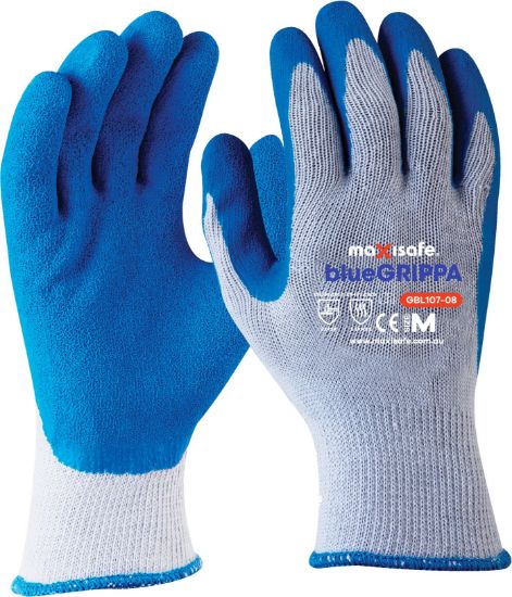 Picture of Blue Grippa Glove - Knitted Poly Cotton, Blue Latex Dipped Palm