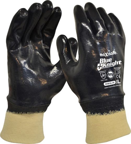 Picture of Blue Knight Nitrile Fully Dipped Gloves with Knit Wrist