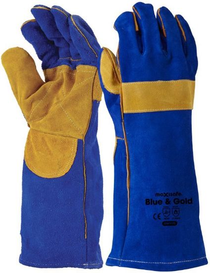 Picture of Blue & Gold Welders Gauntlet, Reinforced & Cross-Stitched