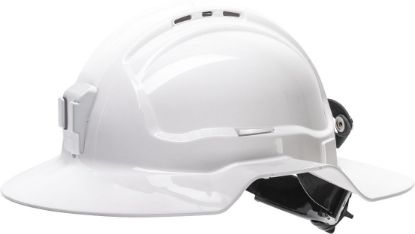 Picture of White Broadbrim hard hat with plastic miners bracket