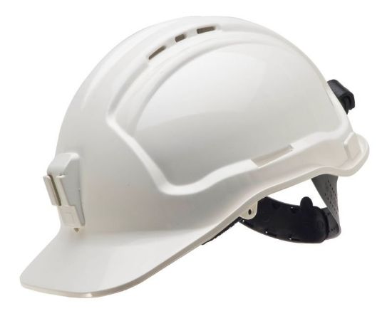 Picture of Tuffgard Vented Hard Hat with Sliplock Harness and plastic lamp bracket - White