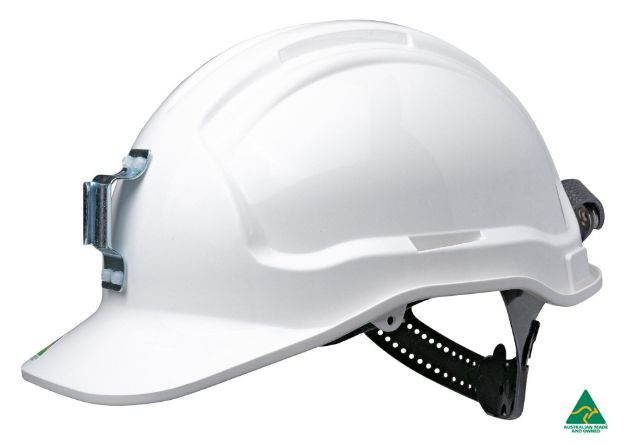 Picture of Tuffgard Non-Vented Hard Hat with Sliplock Harness and metal lamp bracket